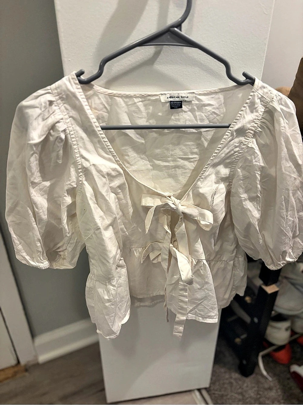 American Eagle White Tie-Front Blouse Size XS